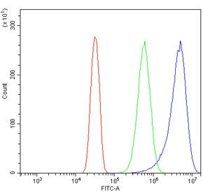 Flow cytometry testing of human U-2 OS cells with SHISA6 antibody at 1ug/million cells (blocked with