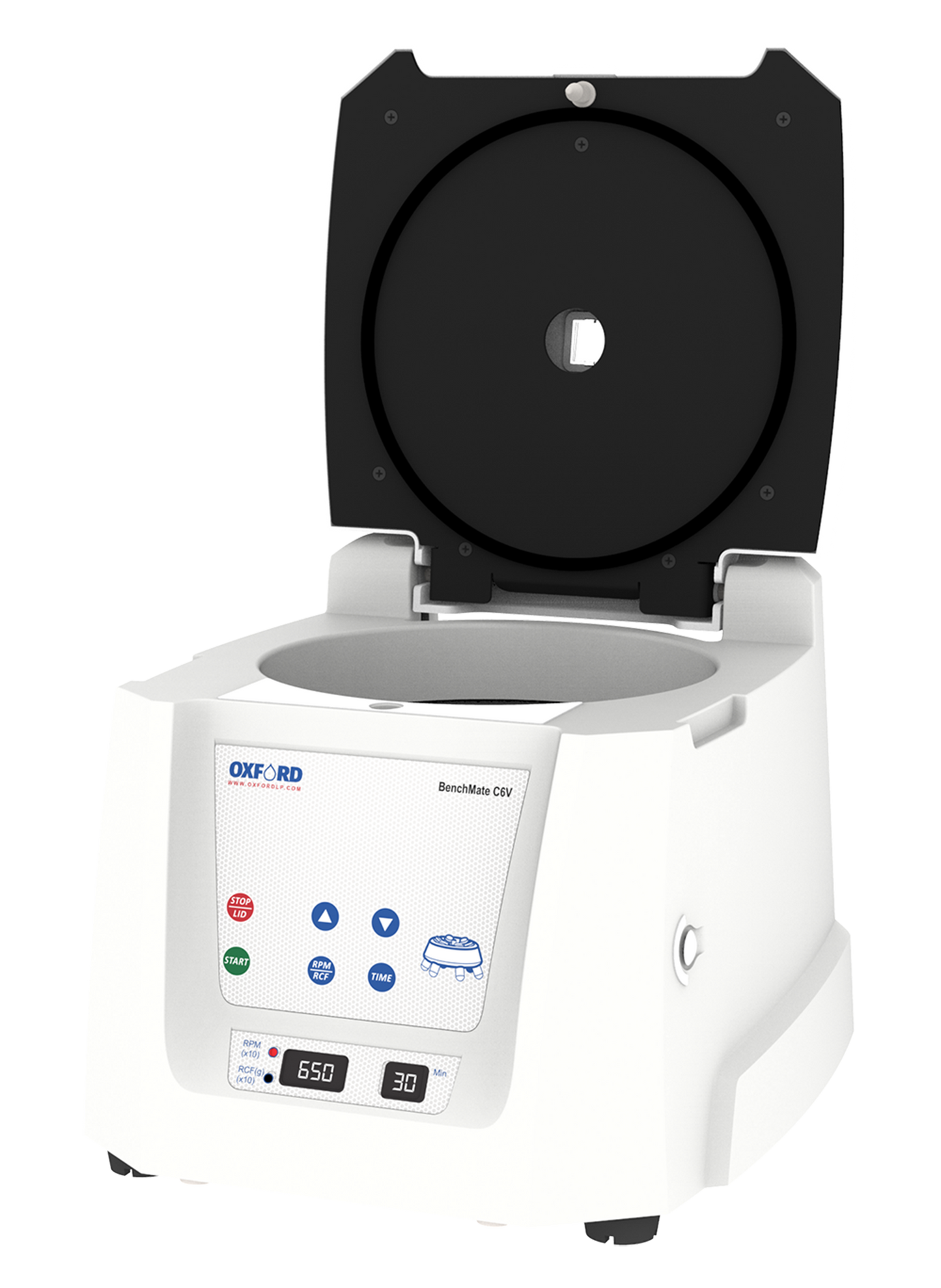 Oxford BenchMate C6V Clinical Centrifuge - Fixed Angle Rotor (6 x 10/15ml Cap.) -Adapts for smaller 5ml, 7ml, 9/10 ml & 1.5/2 ml tubes, RPM for 500-6500 RPM steps of 100 RPM