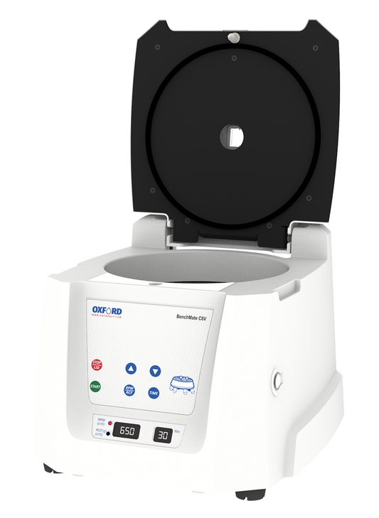 Oxford BenchMate C6V Clinical Centrifuge - Fixed Angle Rotor (6 x 10/15ml Cap.) -Adapts for smaller 5ml, 7ml, 9/10 ml & 1.5/2 ml tubes, RPM for 500-6500 RPM steps of 100 RPM