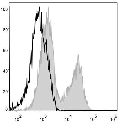 Mouse splenocytes are stained with PerCP Anti-Mouse MHC II (I-A/I-E) Antibody[Used at 0.1 μg/10<sup>6</sup> cells dilution](filled gray histogram). Unstained splenocytes (blank black histogram) are used as control.
