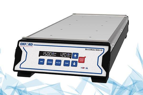 Oxford BenchMate 10 Position Magnetic Hotplate Stirrer, Speed range - 300-1500 rpm, Max temp 120°C, with 1 Stir Bar. 110/230 V, 50/60Hz.