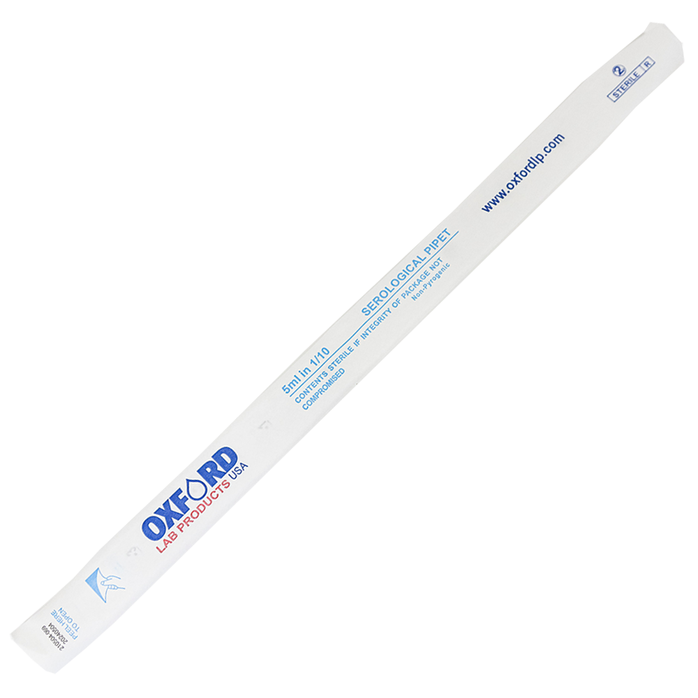 Oxford LP Serological Pipettes, 5 mL, Blue, Sterile, DNase/RNase free, Individually Wrapped, 200 /Case